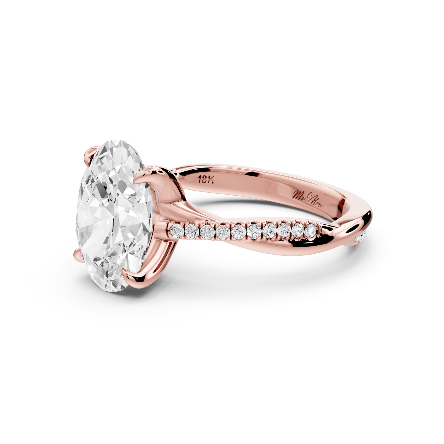 Ella - 3ct 14k rose gold Oval Classic Solitaire Engagement Ring with Shared-Prong Pavé Band - Mr. Alex Jewelry