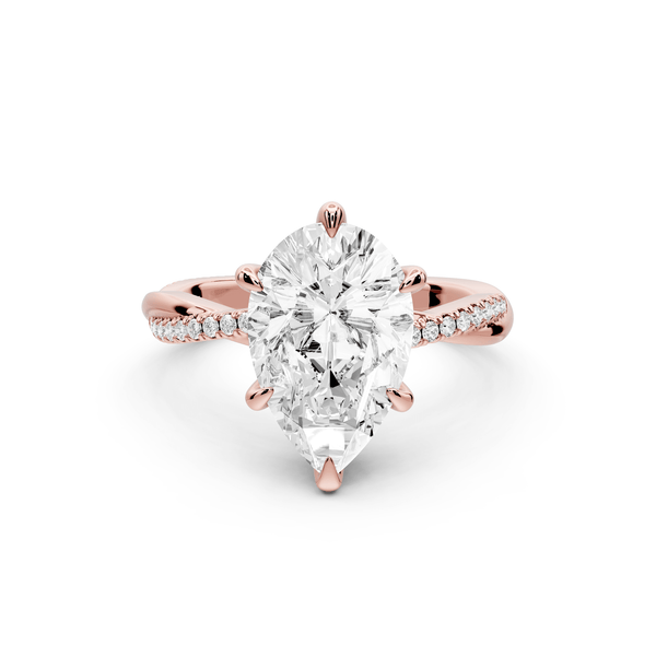 Ella - 3ct 14k rose gold Pear Classic Solitaire Engagement Ring with Shared-Prong Pavé Band - Mr. Alex Jewelry
