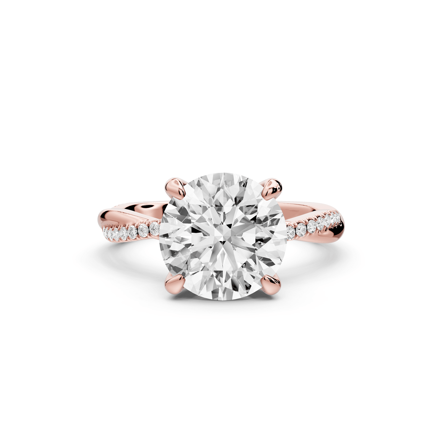 Ella - 3ct 14k rose gold Round Classic Solitaire Engagement Ring with Shared-Prong Pavé Band - Mr. Alex Jewelry