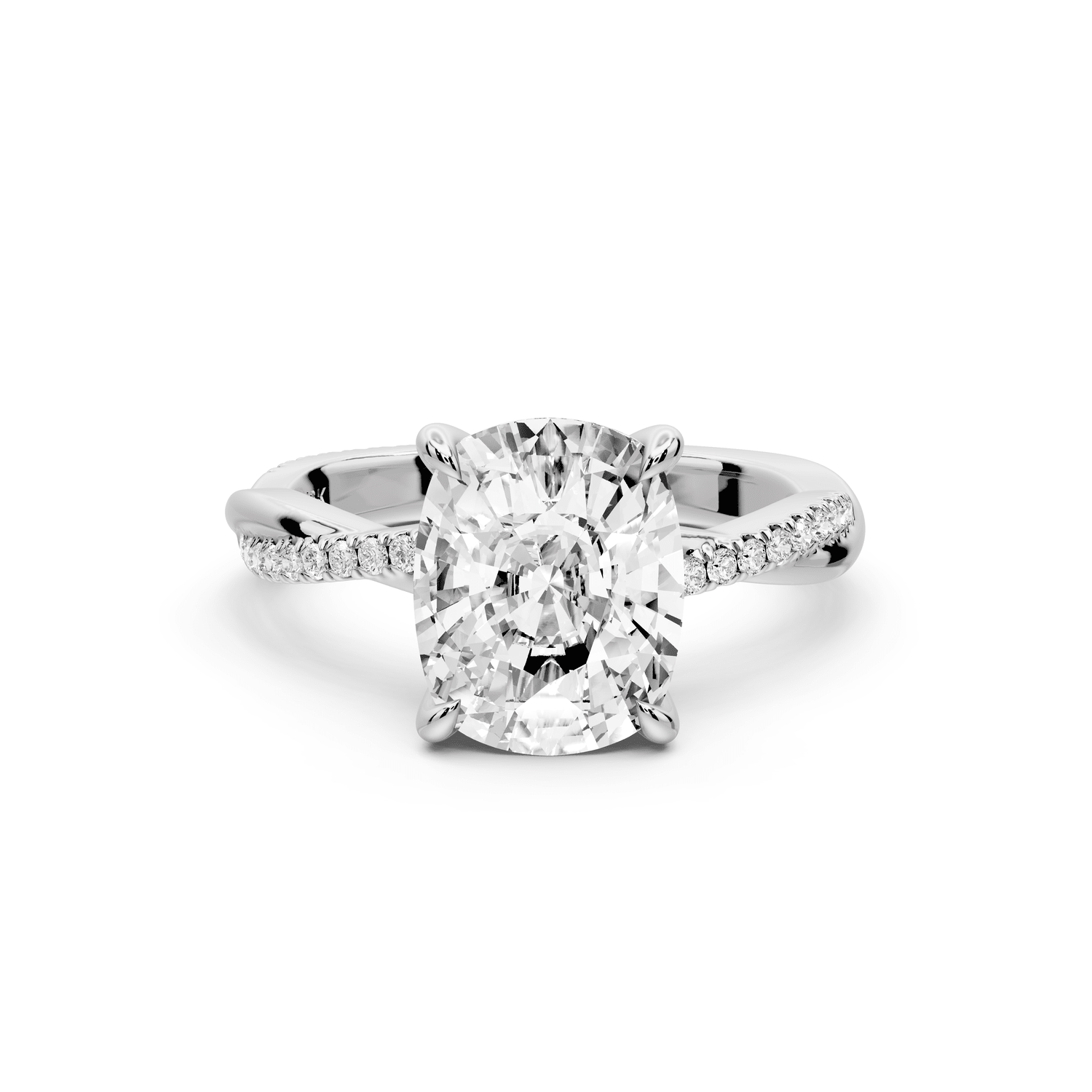 Ella - 3ct 14k white gold Ecushion Classic Solitaire Engagement Ring with Shared-Prong Pavé Band - Mr. Alex Jewelry