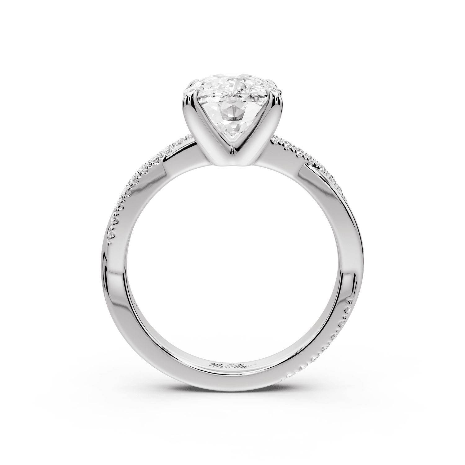 Ella - 3ct 14k white gold Ecushion Classic Solitaire Engagement Ring with Shared-Prong Pavé Band - Mr. Alex Jewelry