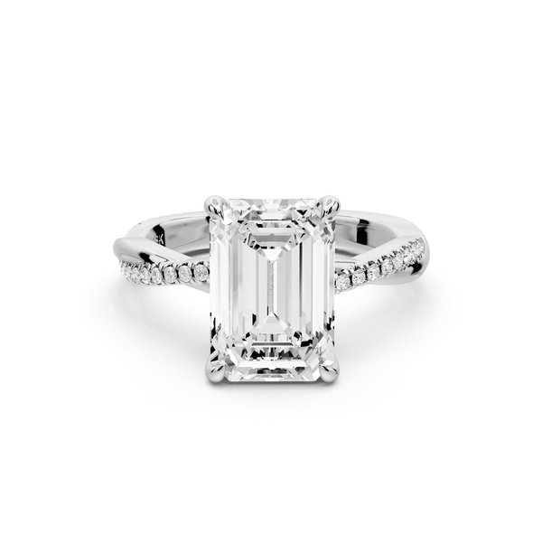 Ella - 3ct 14k white gold Emerald Classic Solitaire Engagement Ring with Shared-Prong Pavé Band - Mr. Alex Jewelry