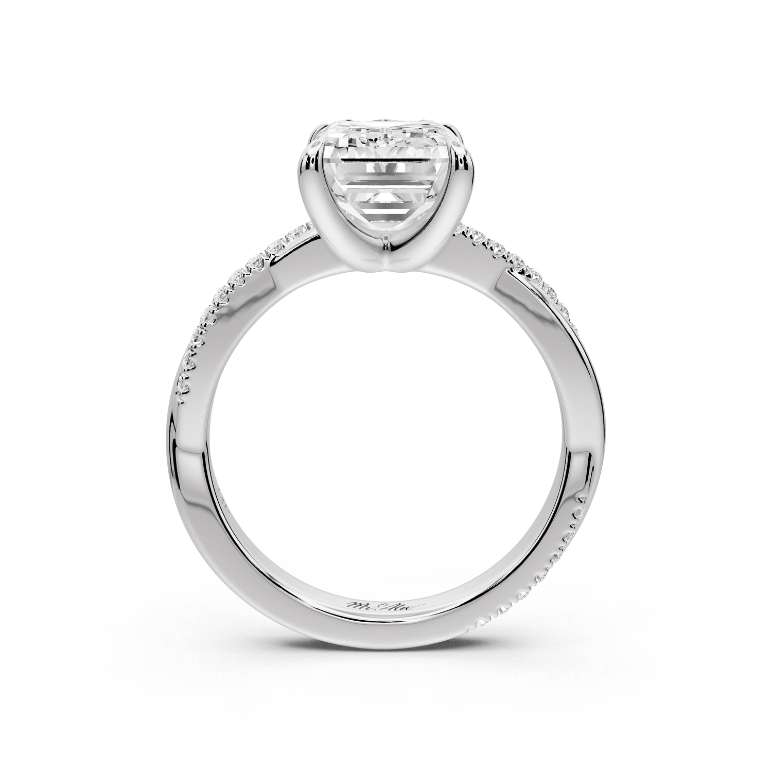 Ella - 3ct 14k white gold Emerald Classic Solitaire Engagement Ring with Shared-Prong Pavé Band - Mr. Alex Jewelry