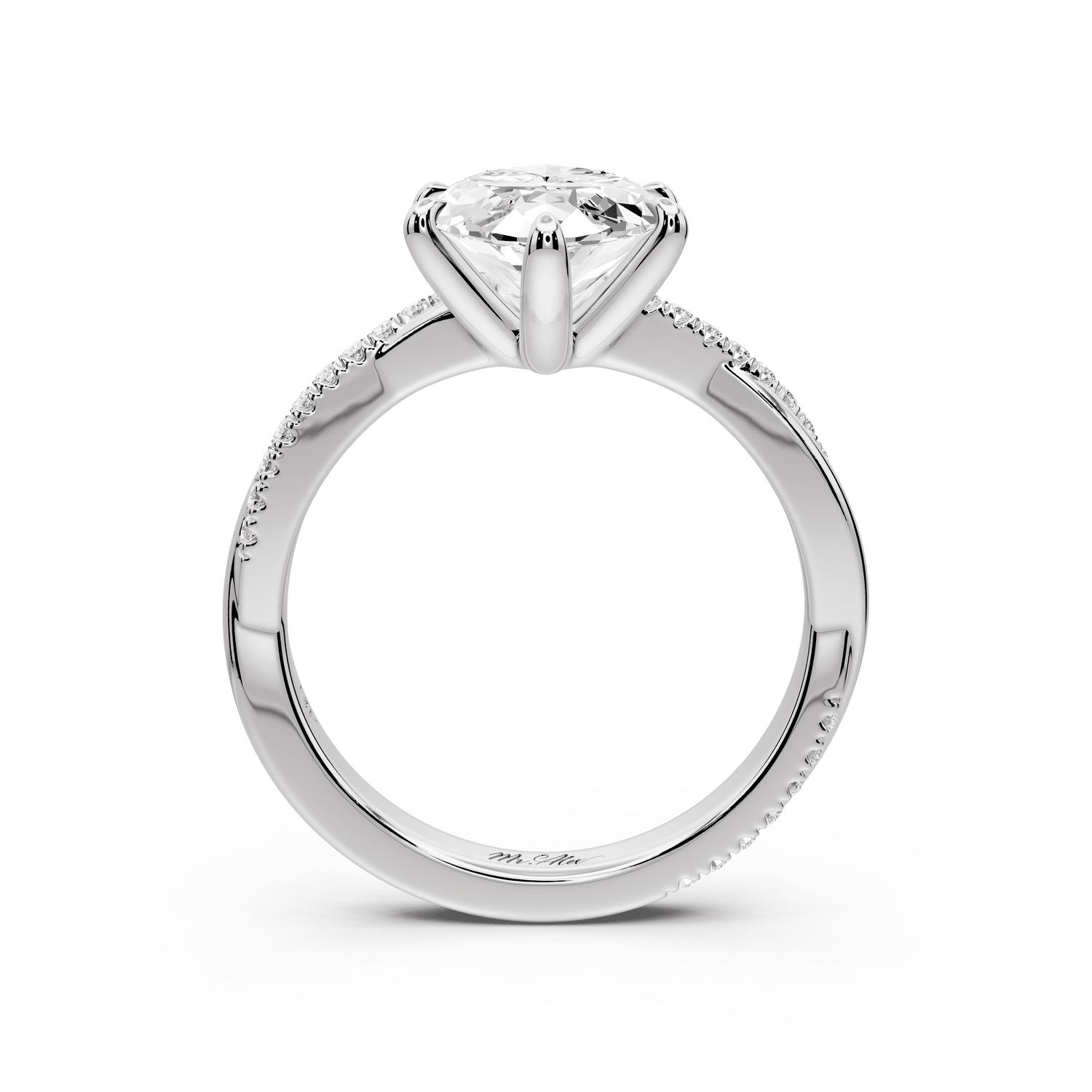 Ella - 3ct 14k white gold Marquise Classic Solitaire Engagement Ring with Shared-Prong Pavé Band - Mr. Alex Jewelry