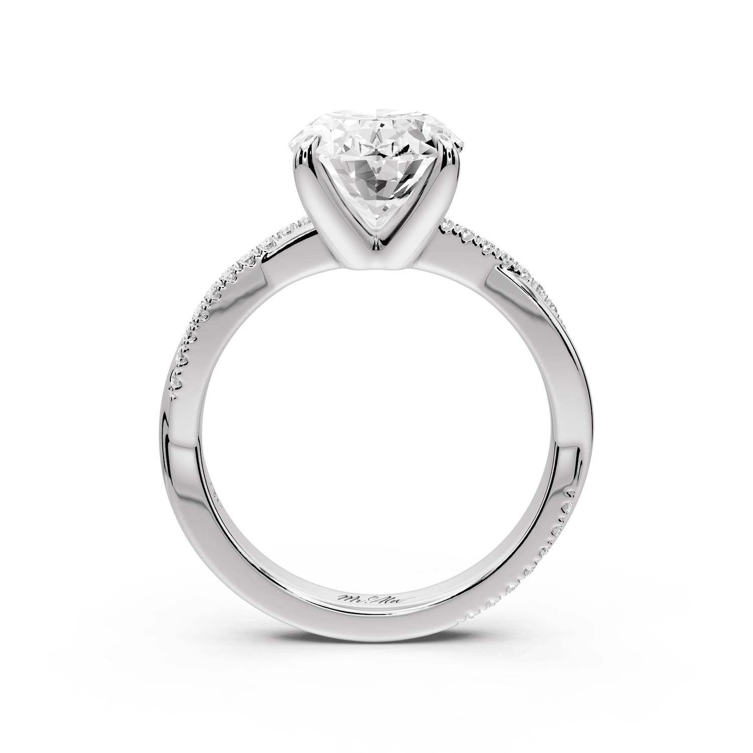 Ella - 3ct 14k white gold Oval Classic Solitaire Engagement Ring with Shared-Prong Pavé Band - Mr. Alex Jewelry