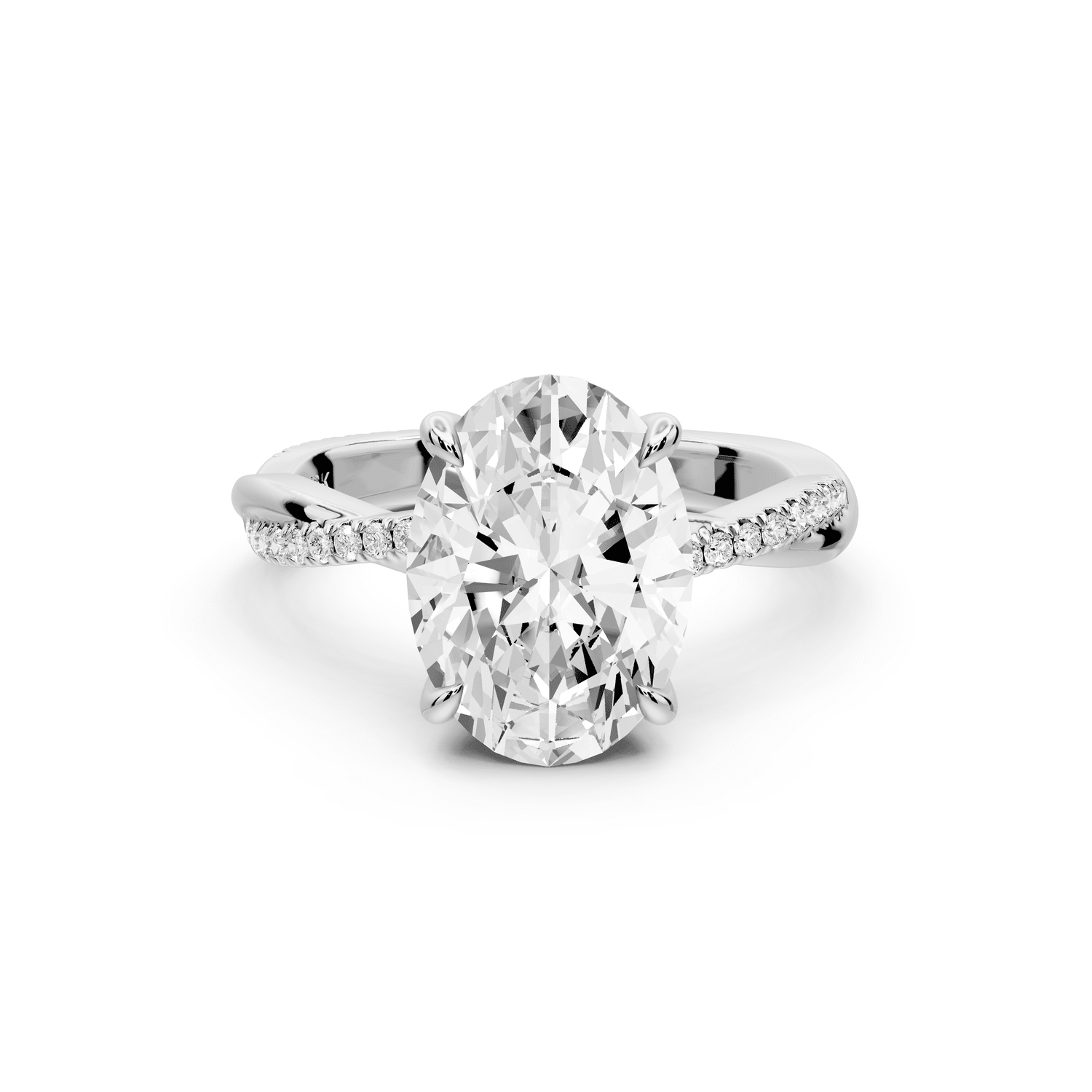Ella - 3ct 14k white gold Oval Classic Solitaire Engagement Ring with Shared-Prong Pavé Band - Mr. Alex Jewelry