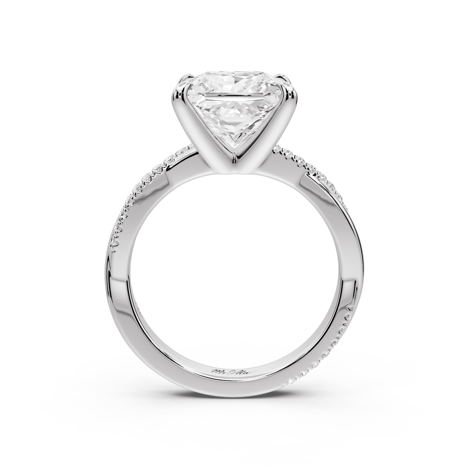 Ella - 3ct 14k white gold Princess Classic Solitaire Engagement Ring with Shared-Prong Pavé Band - Mr. Alex Jewelry