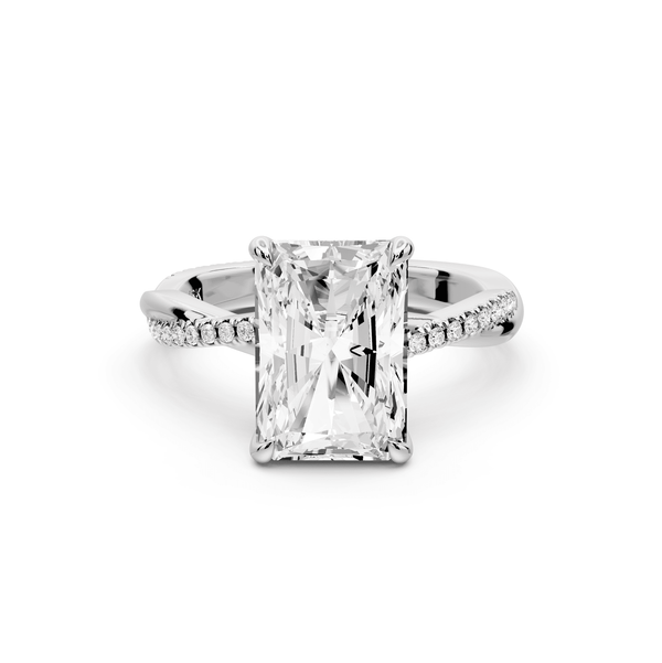 Ella - 3ct 14k white gold Radiant Classic Solitaire Engagement Ring with Shared-Prong Pavé Band - Mr. Alex Jewelry