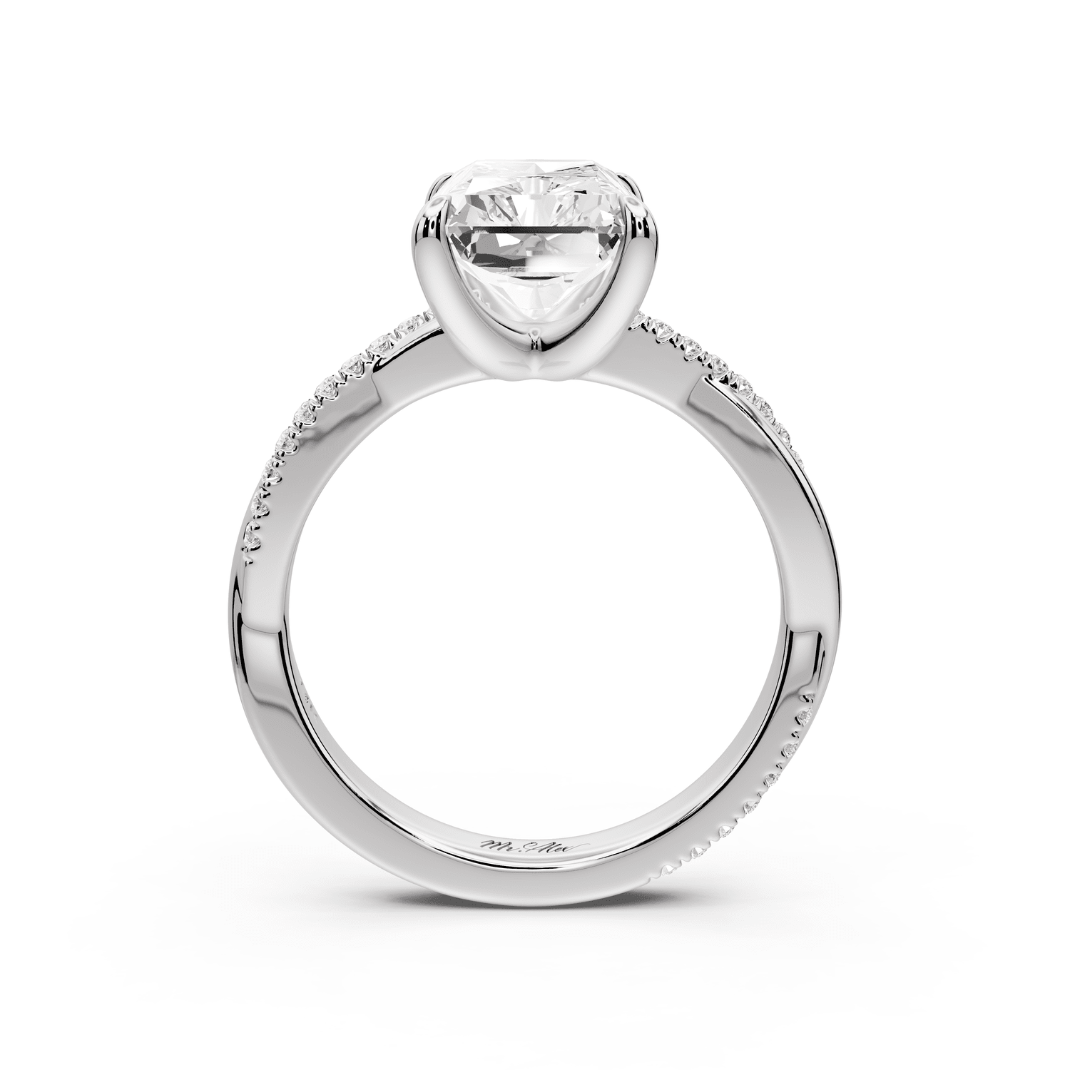 Ella - 3ct 14k white gold Radiant Classic Solitaire Engagement Ring with Shared-Prong Pavé Band - Mr. Alex Jewelry