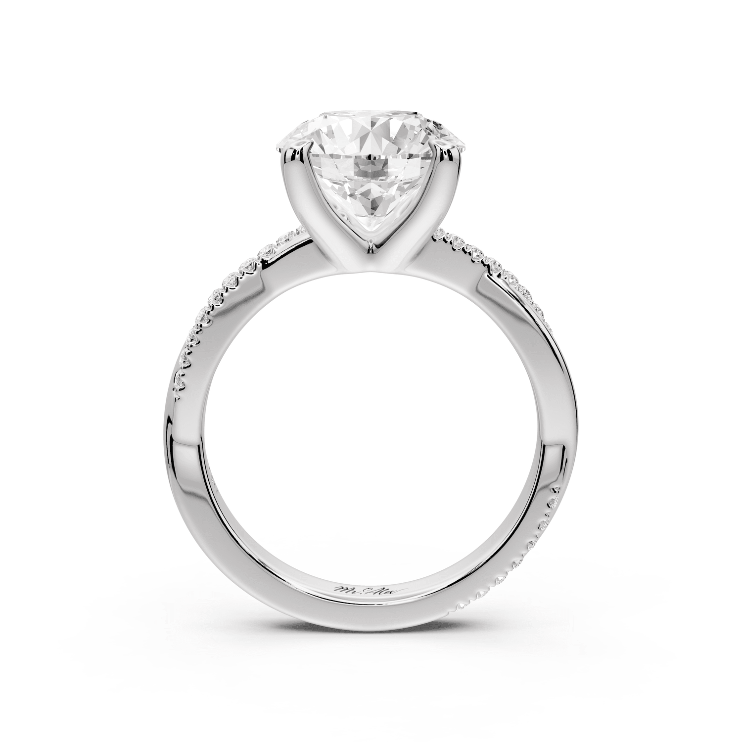 Ella - 3ct 14k white gold Round Classic Solitaire Engagement Ring with Shared-Prong Pavé Band - Mr. Alex Jewelry