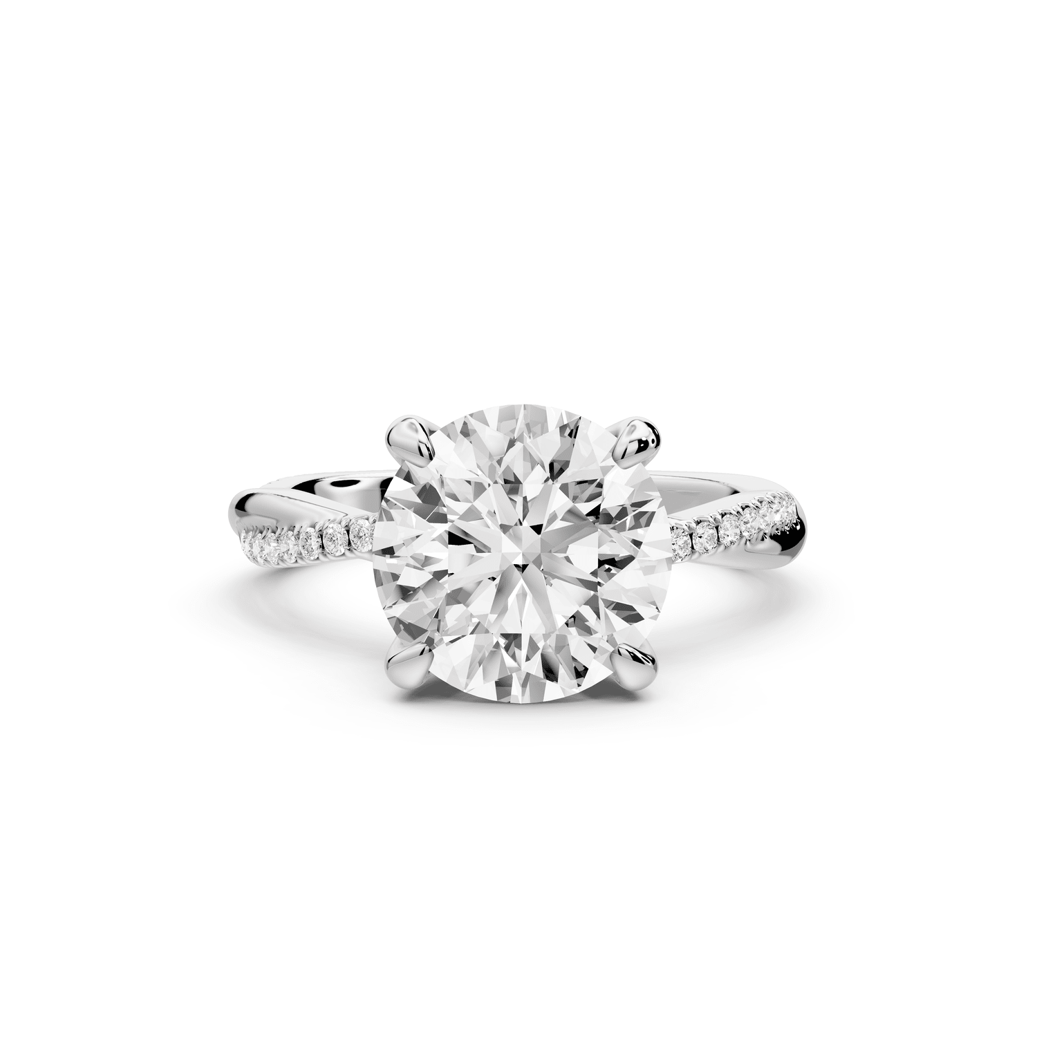 Ella - 3ct 14k white gold Round Classic Solitaire Engagement Ring with Shared-Prong Pavé Band - Mr. Alex Jewelry