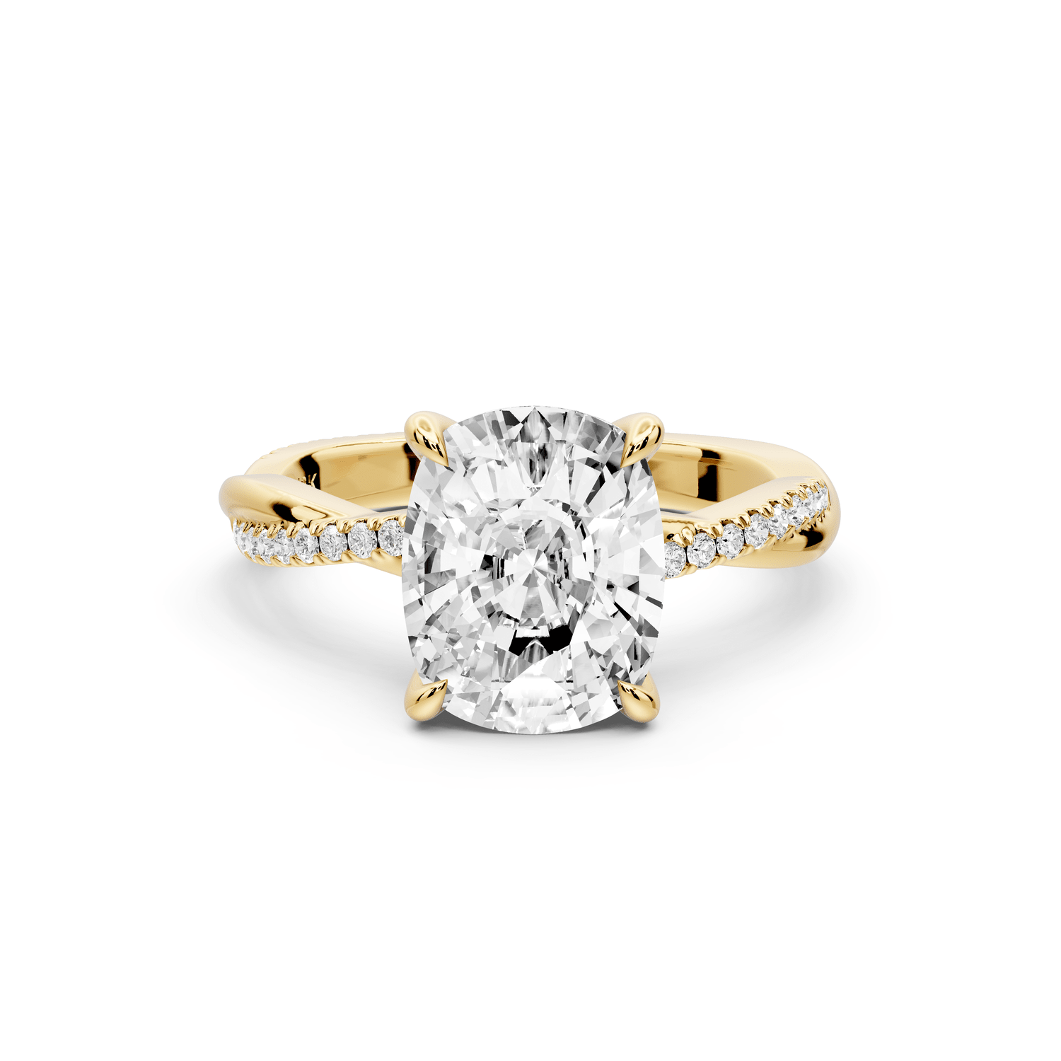 Ella - 3ct 14k yellow gold Ecushion Classic Solitaire Engagement Ring with Shared-Prong Pavé Band - Mr. Alex Jewelry