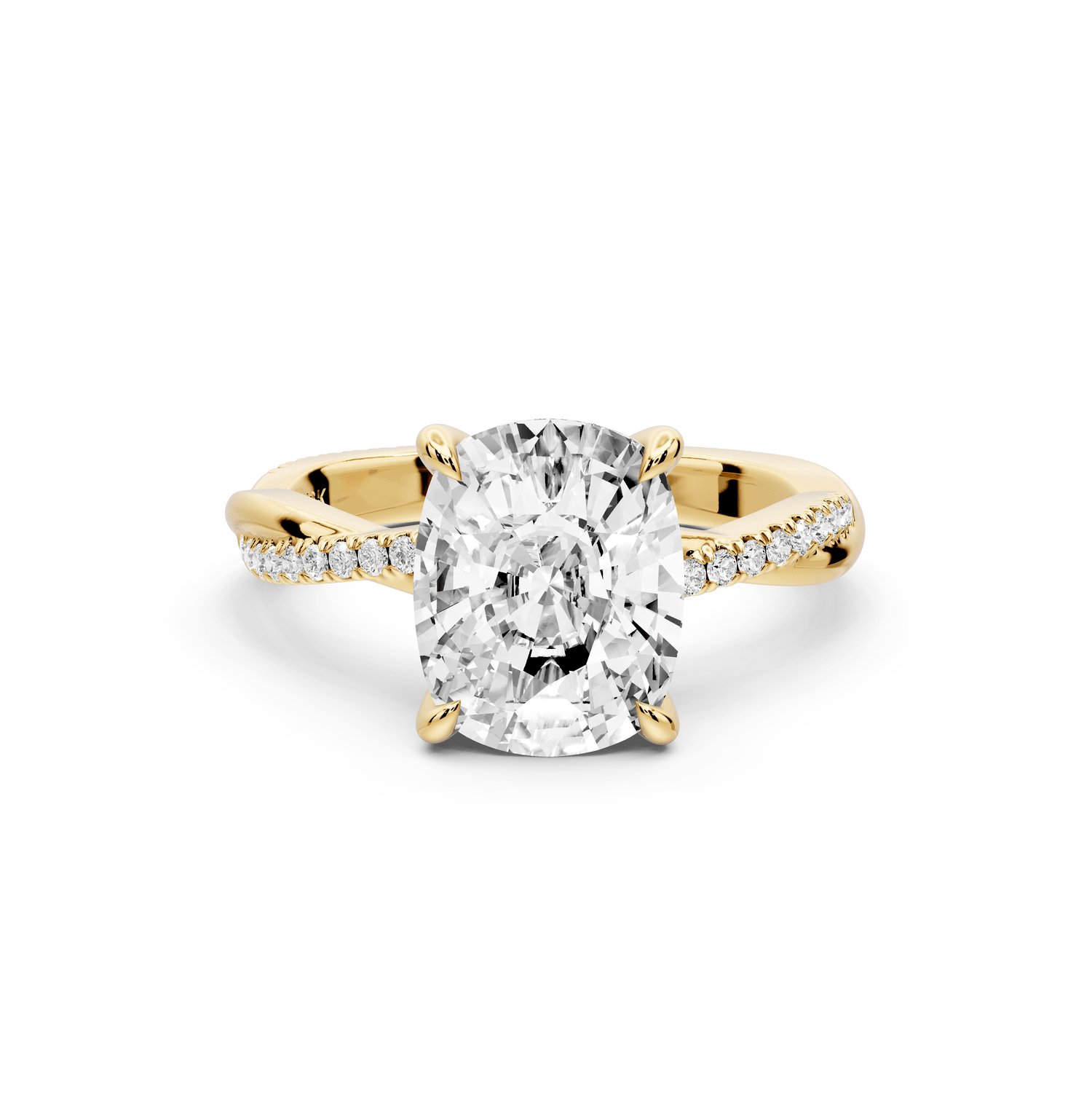 Ella - 3ct 14k yellow gold Ecushion Classic Solitaire Engagement Ring with Shared-Prong Pavé Band - Mr. Alex Jewelry