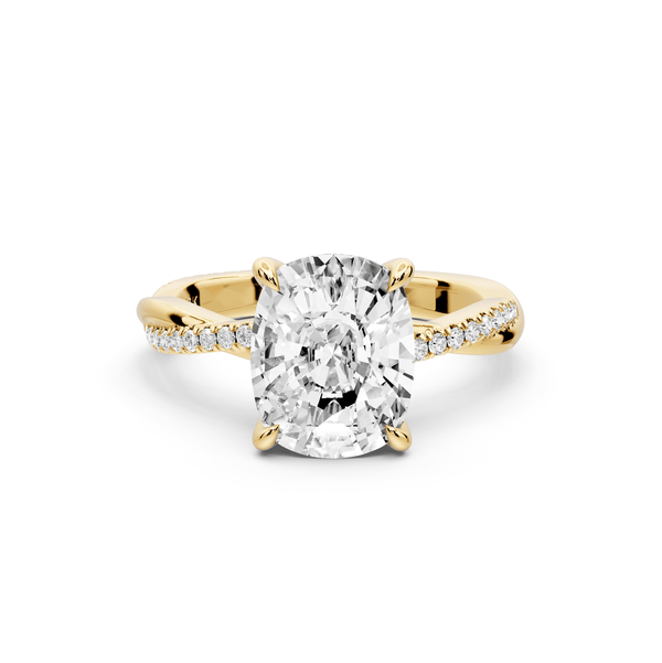 Ella - 3ct 14k yellow gold Ecushion Classic Solitaire Engagement Ring with Shared-Prong Pavé Band - Mr. Alex Jewelry