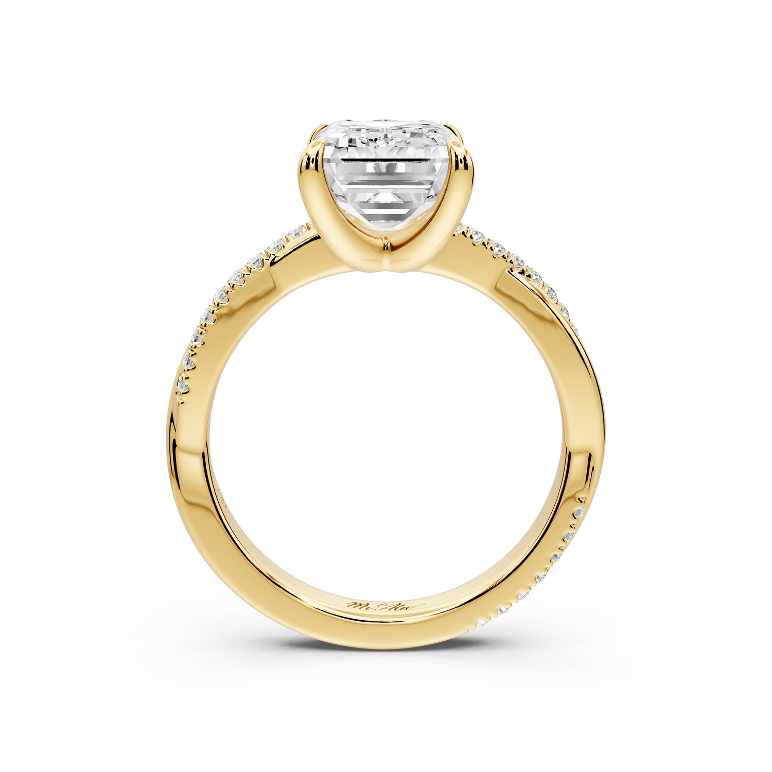 Ella - 3ct 14k yellow gold Emerald Classic Solitaire Engagement Ring with Shared-Prong Pavé Band - Mr. Alex Jewelry