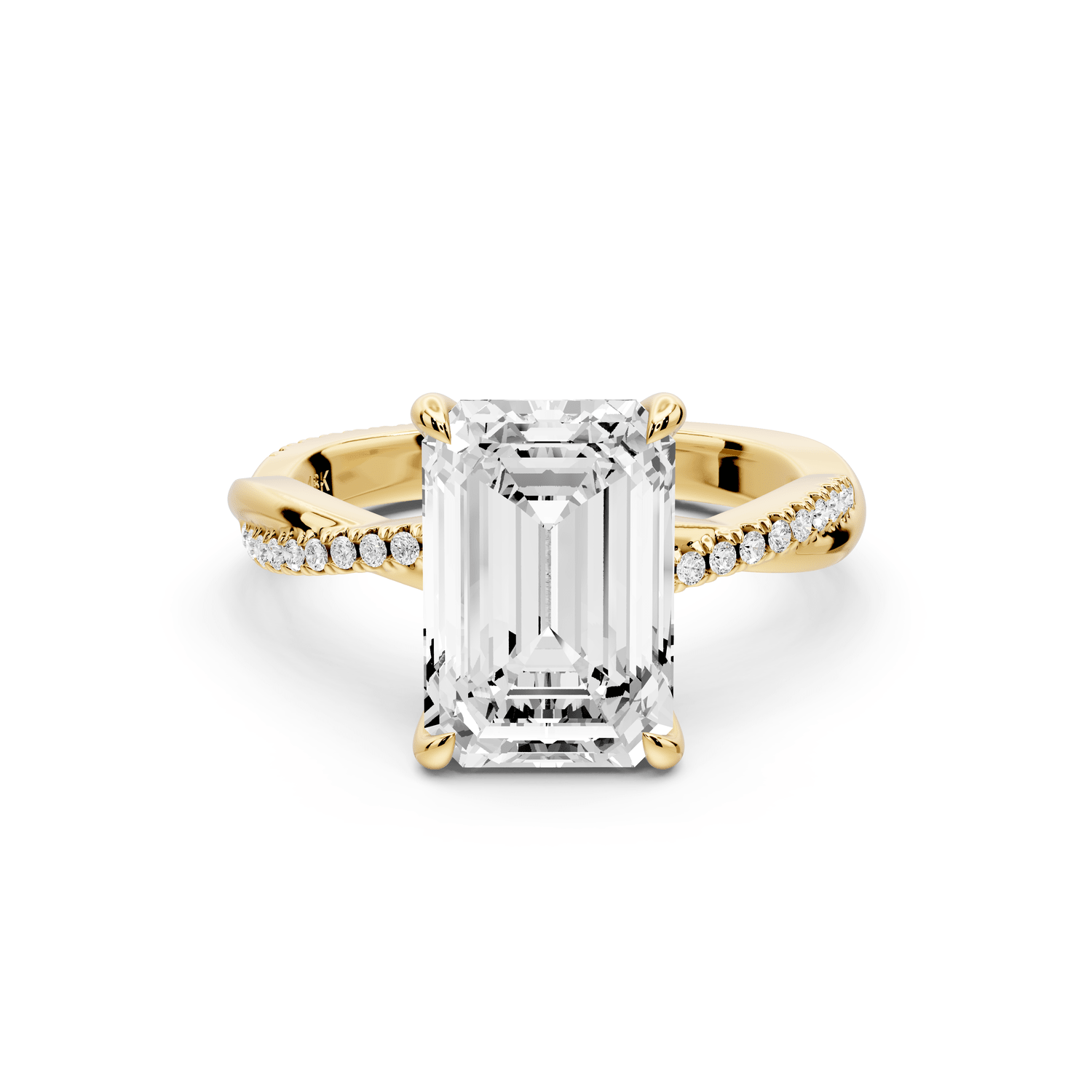 Ella - 3ct 14k yellow gold Emerald Classic Solitaire Engagement Ring with Shared-Prong Pavé Band - Mr. Alex Jewelry