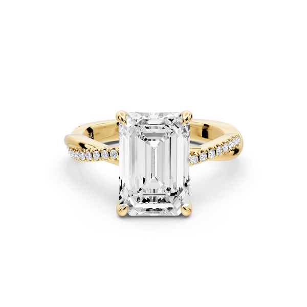 Ella - 3ct 14k yellow gold Emerald Classic Solitaire Engagement Ring with Shared-Prong Pavé Band - Mr. Alex Jewelry