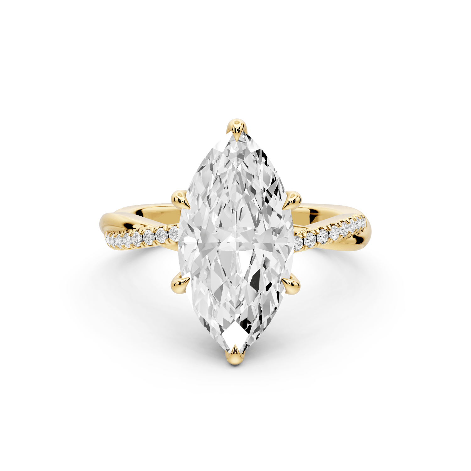 Ella - 3ct 14k yellow gold Marquise Classic Solitaire Engagement Ring with Shared-Prong Pavé Band - Mr. Alex Jewelry