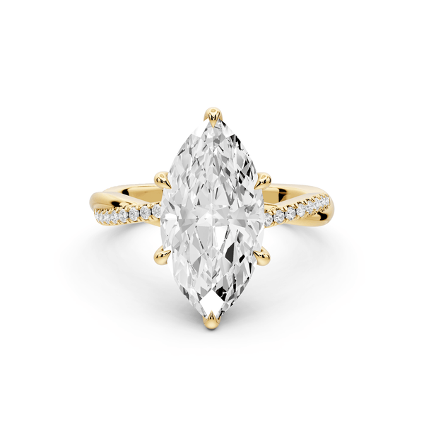Ella - 3ct 14k yellow gold Marquise Classic Solitaire Engagement Ring with Shared-Prong Pavé Band - Mr. Alex Jewelry