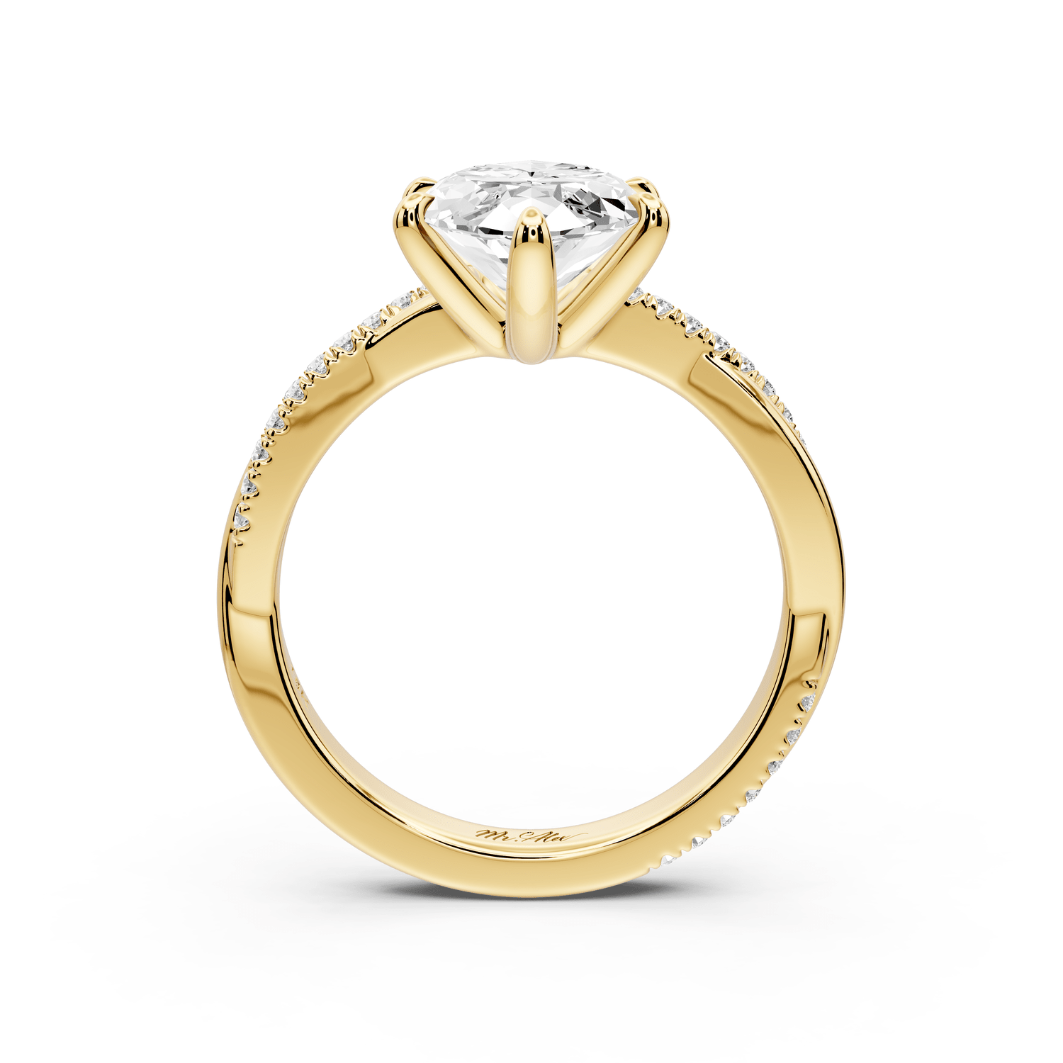 Ella - 3ct 14k yellow gold Marquise Classic Solitaire Engagement Ring with Shared-Prong Pavé Band - Mr. Alex Jewelry