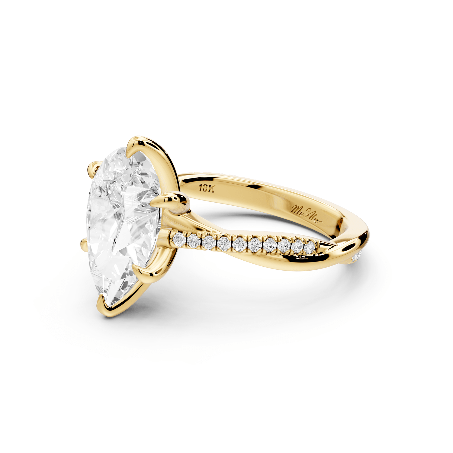 Ella - 3ct 14k yellow gold Pear Classic Solitaire Engagement Ring with Shared-Prong Pavé Band - Mr. Alex Jewelry