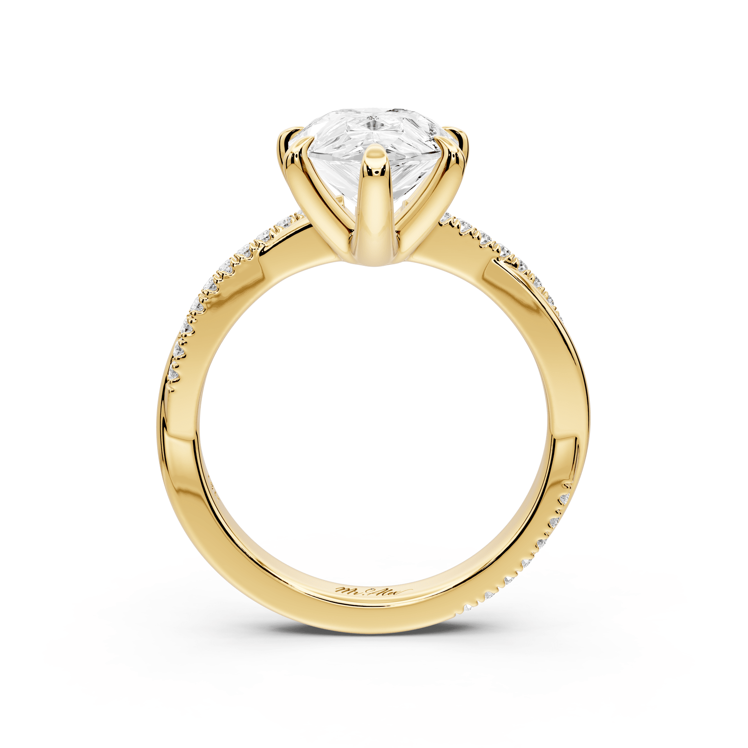 Ella - 3ct 14k yellow gold Pear Classic Solitaire Engagement Ring with Shared-Prong Pavé Band - Mr. Alex Jewelry