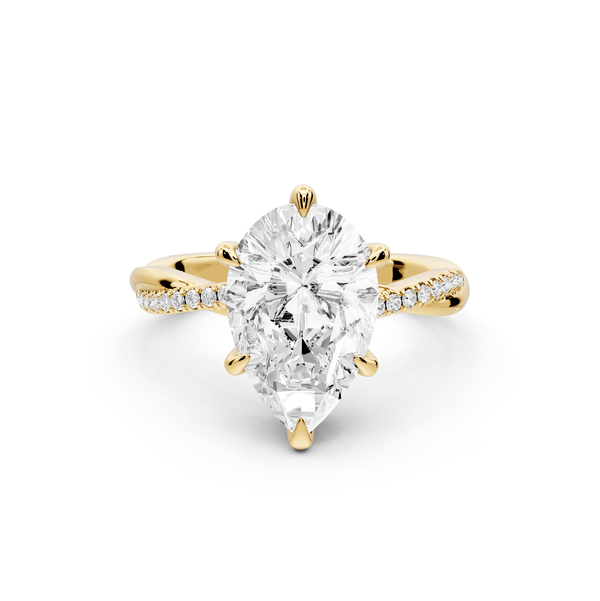 Ella - 3ct 14k yellow gold Pear Classic Solitaire Engagement Ring with Shared-Prong Pavé Band - Mr. Alex Jewelry