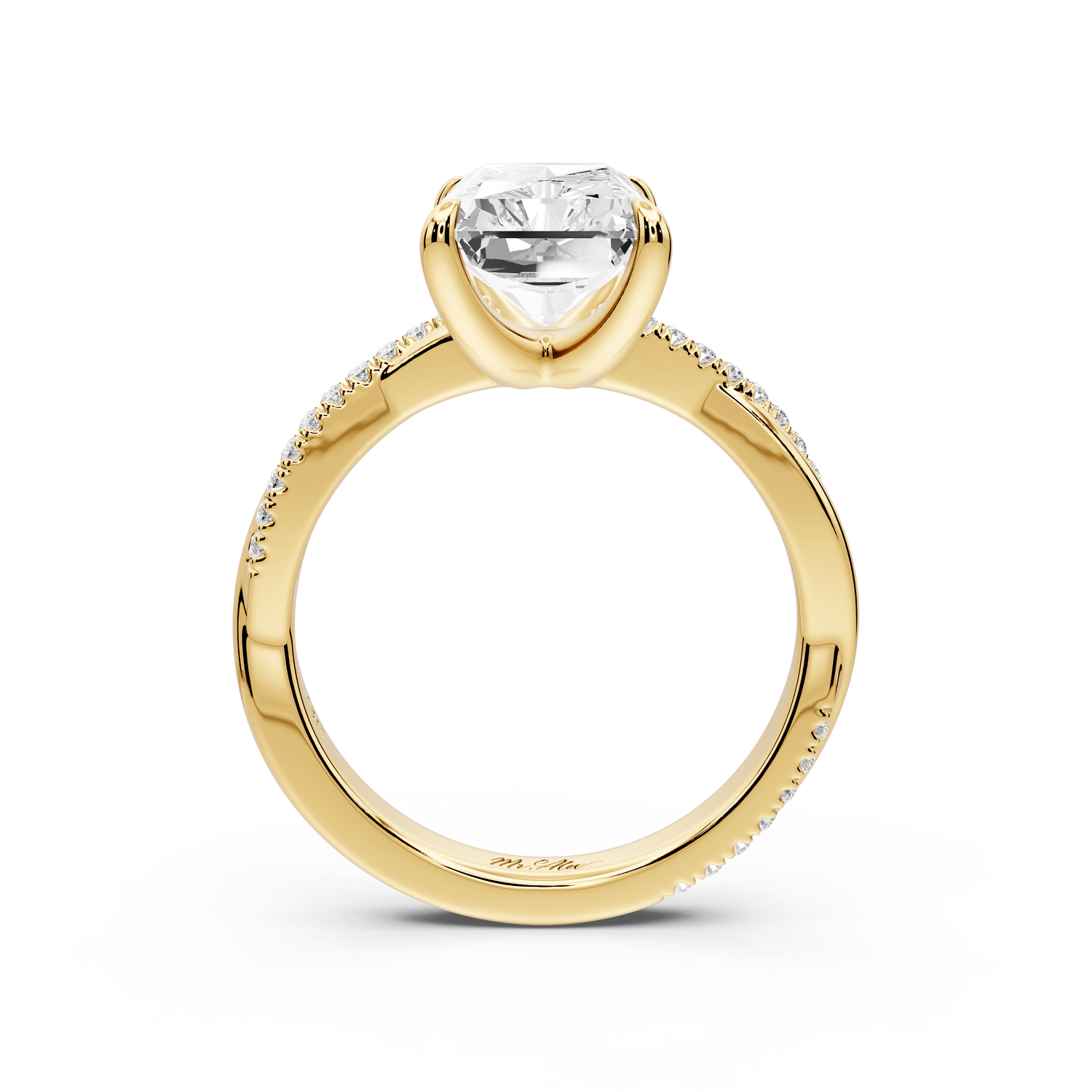 Ella - 3ct 14k yellow gold Radiant Classic Solitaire Engagement Ring with Shared-Prong Pavé Band - Mr. Alex Jewelry