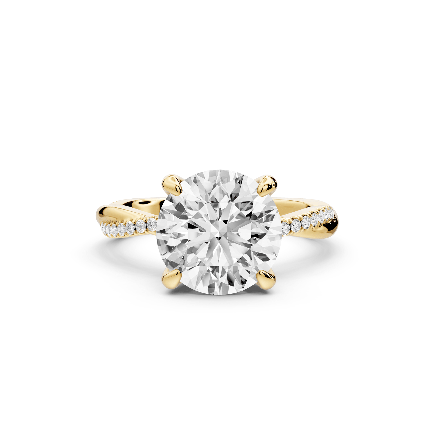 Ella - 3ct 14k yellow gold Round Classic Solitaire Engagement Ring with Shared-Prong Pavé Band - Mr. Alex Jewelry