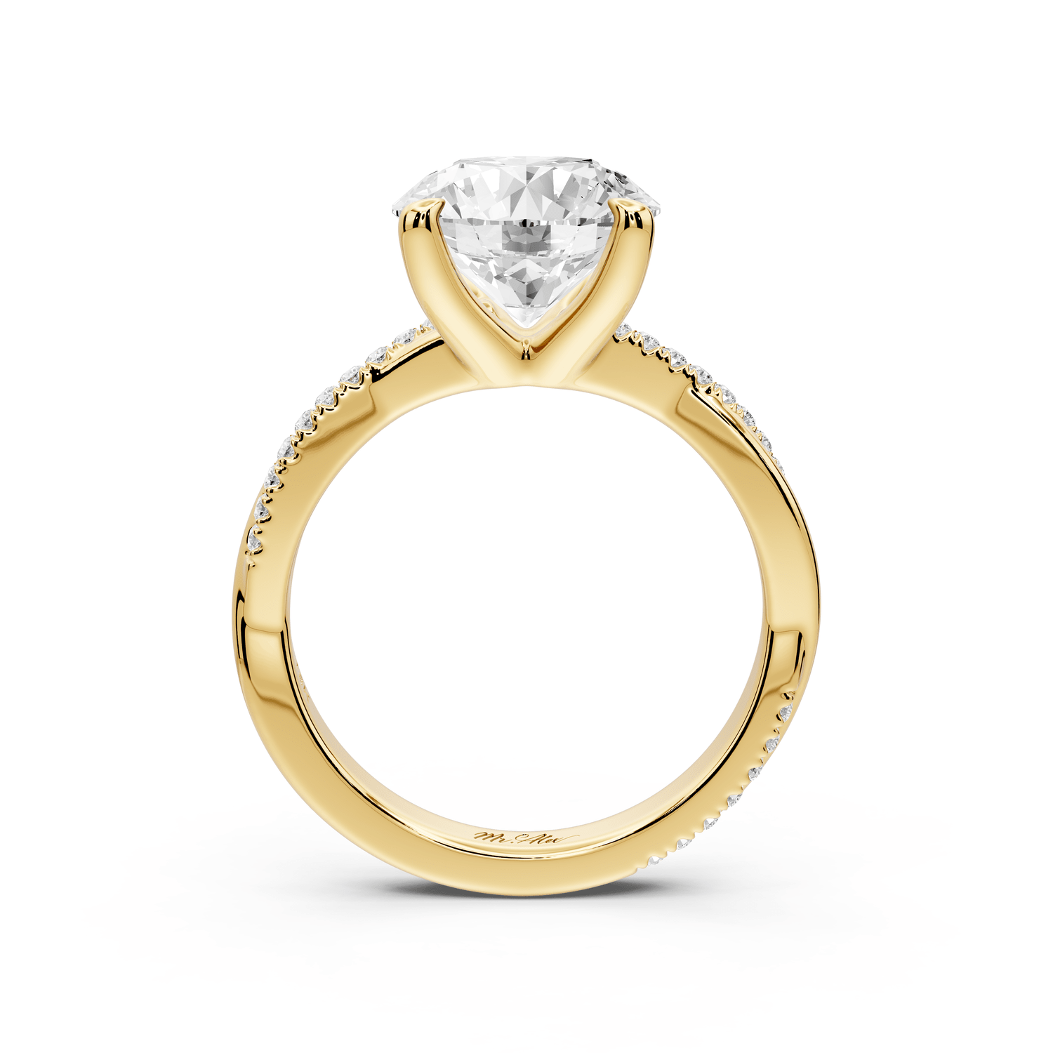 Ella - 3ct 14k yellow gold Round Classic Solitaire Engagement Ring with Shared-Prong Pavé Band - Mr. Alex Jewelry