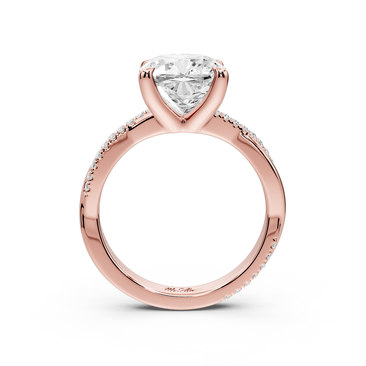 Ella - 3ct 18k rose gold Cushion Classic Solitaire Engagement Ring with Shared-Prong Pavé Band - Mr. Alex Jewelry