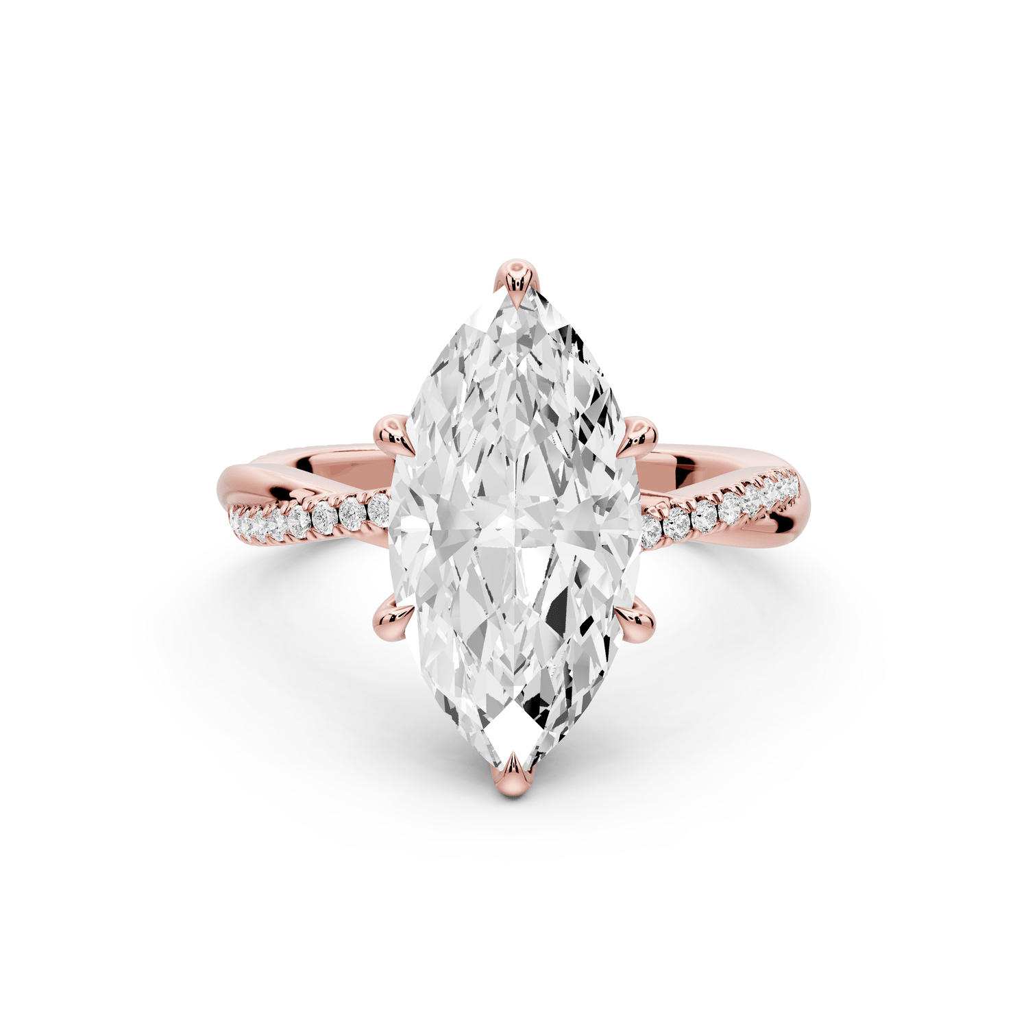 Ella - 3ct 18k rose gold Marquise Classic Solitaire Engagement Ring with Shared-Prong Pavé Band - Mr. Alex Jewelry