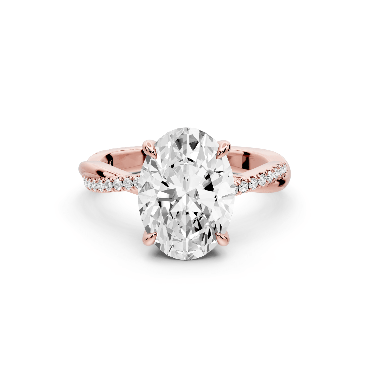 Ella - 3ct 18k rose gold Oval Classic Solitaire Engagement Ring with Shared-Prong Pavé Band - Mr. Alex Jewelry