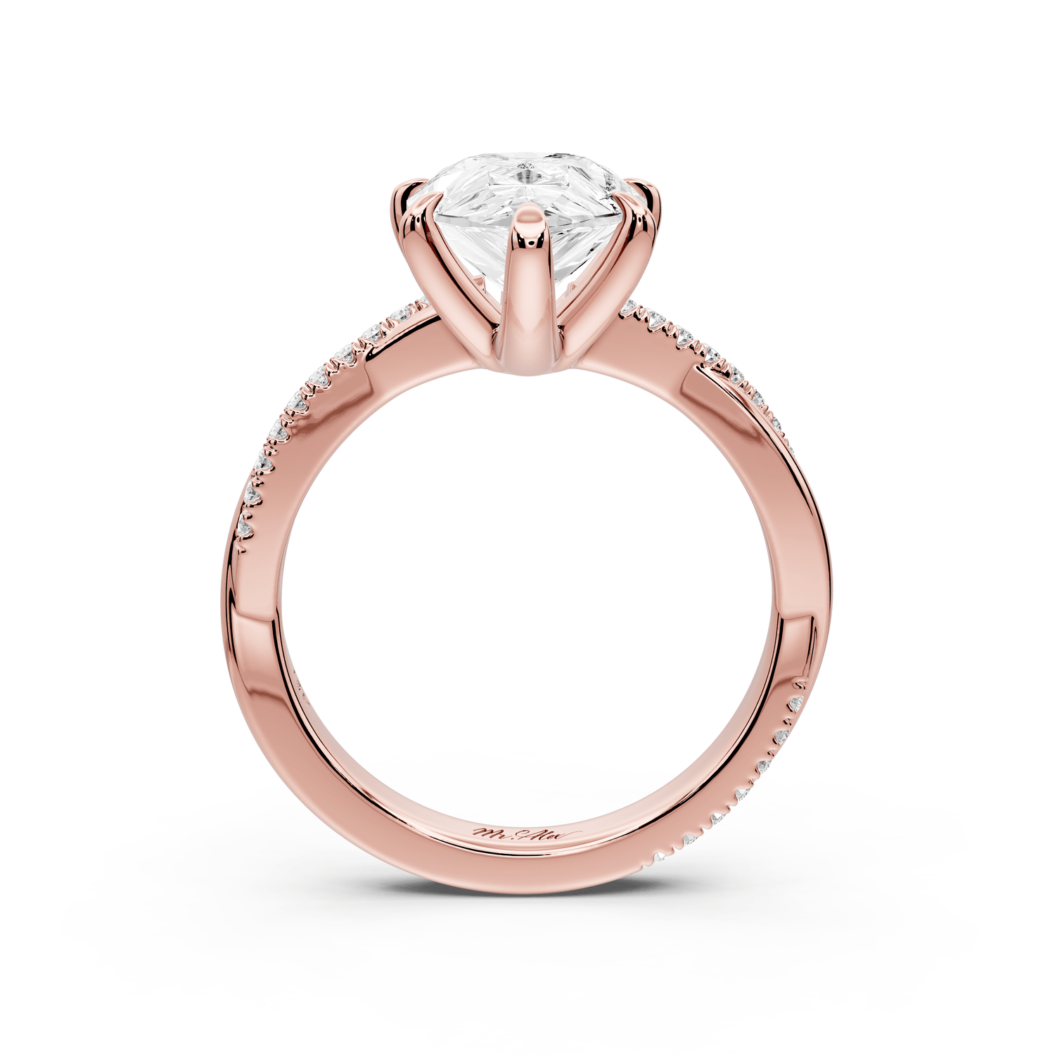 Ella - 3ct 18k rose gold Pear Classic Solitaire Engagement Ring with Shared-Prong Pavé Band - Mr. Alex Jewelry