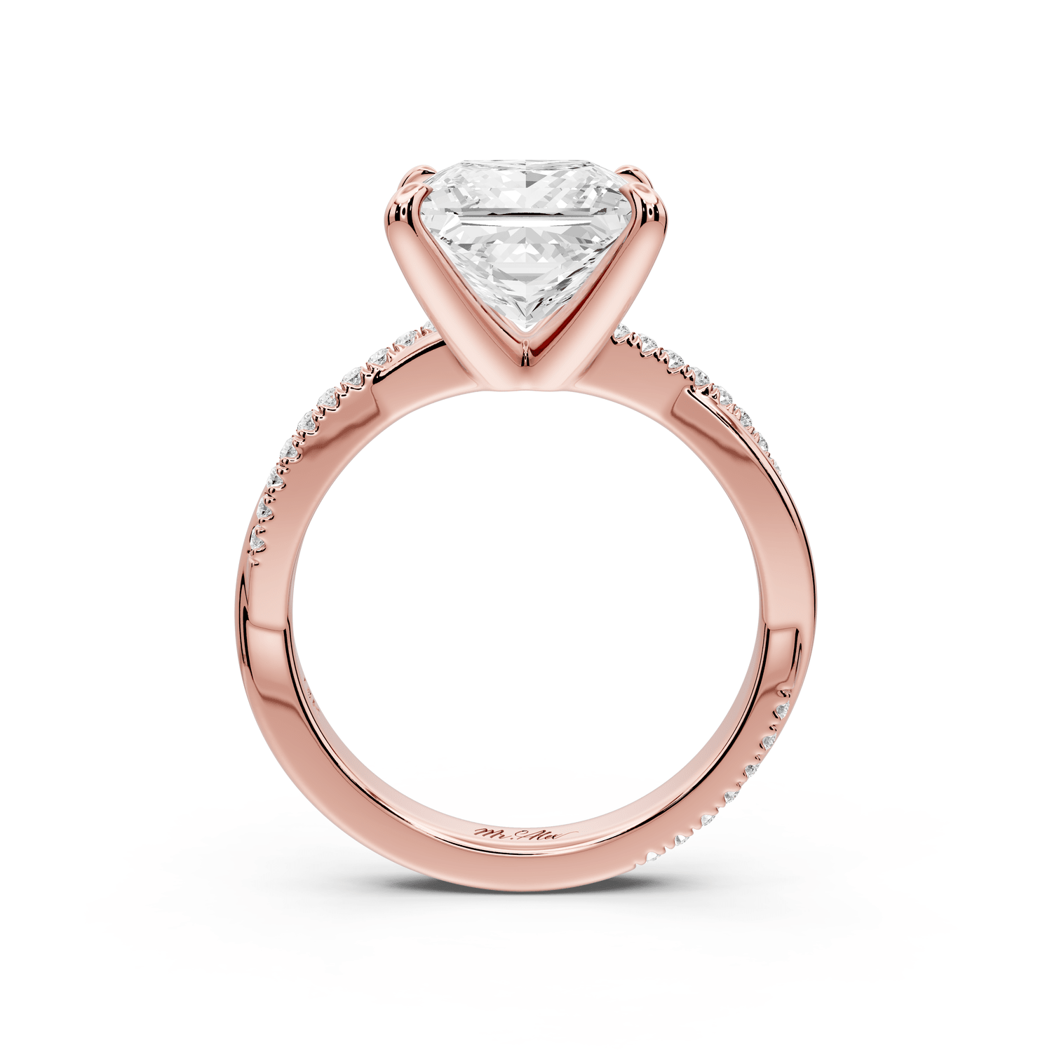 Ella - 3ct 18k rose gold Princess Classic Solitaire Engagement Ring with Shared-Prong Pavé Band - Mr. Alex Jewelry