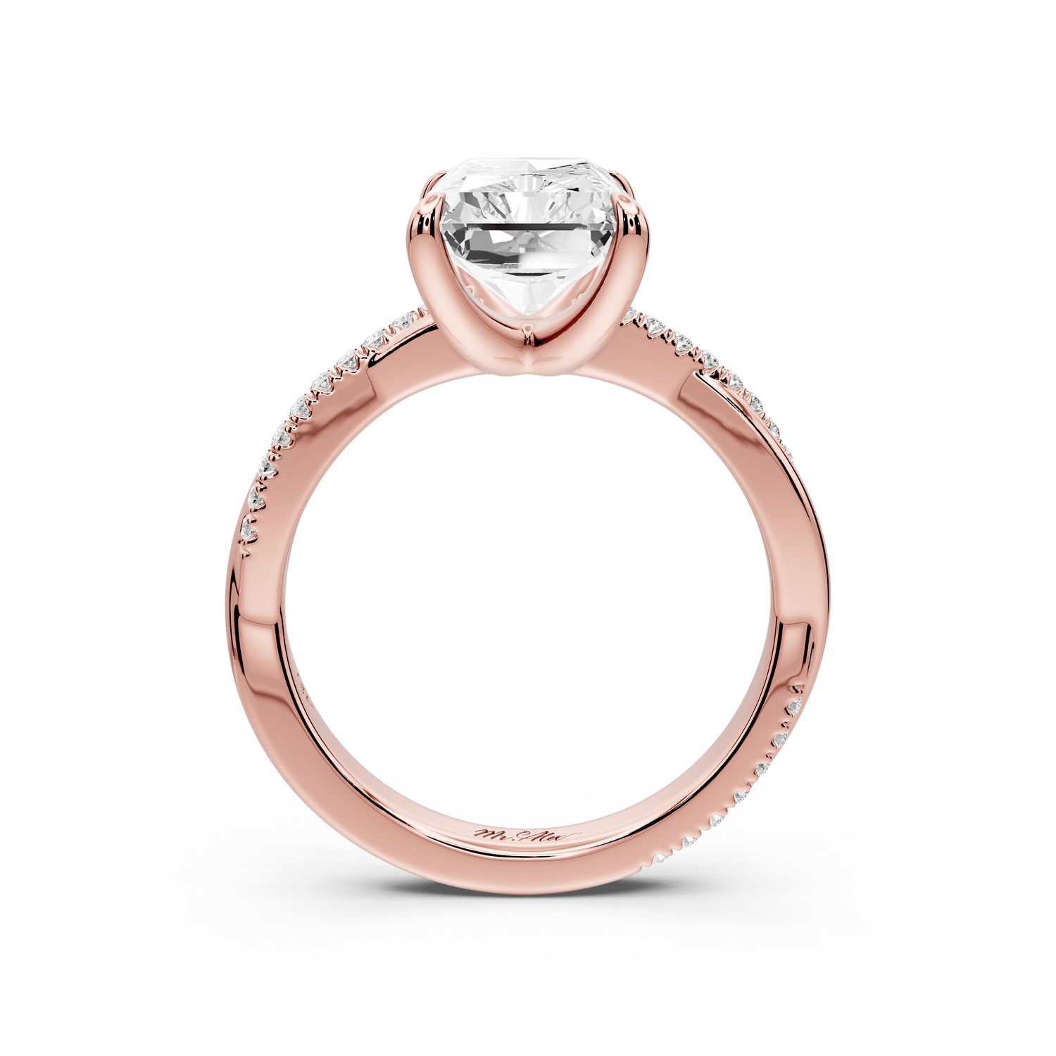 Ella - 3ct 18k rose gold Radiant Classic Solitaire Engagement Ring with Shared-Prong Pavé Band - Mr. Alex Jewelry