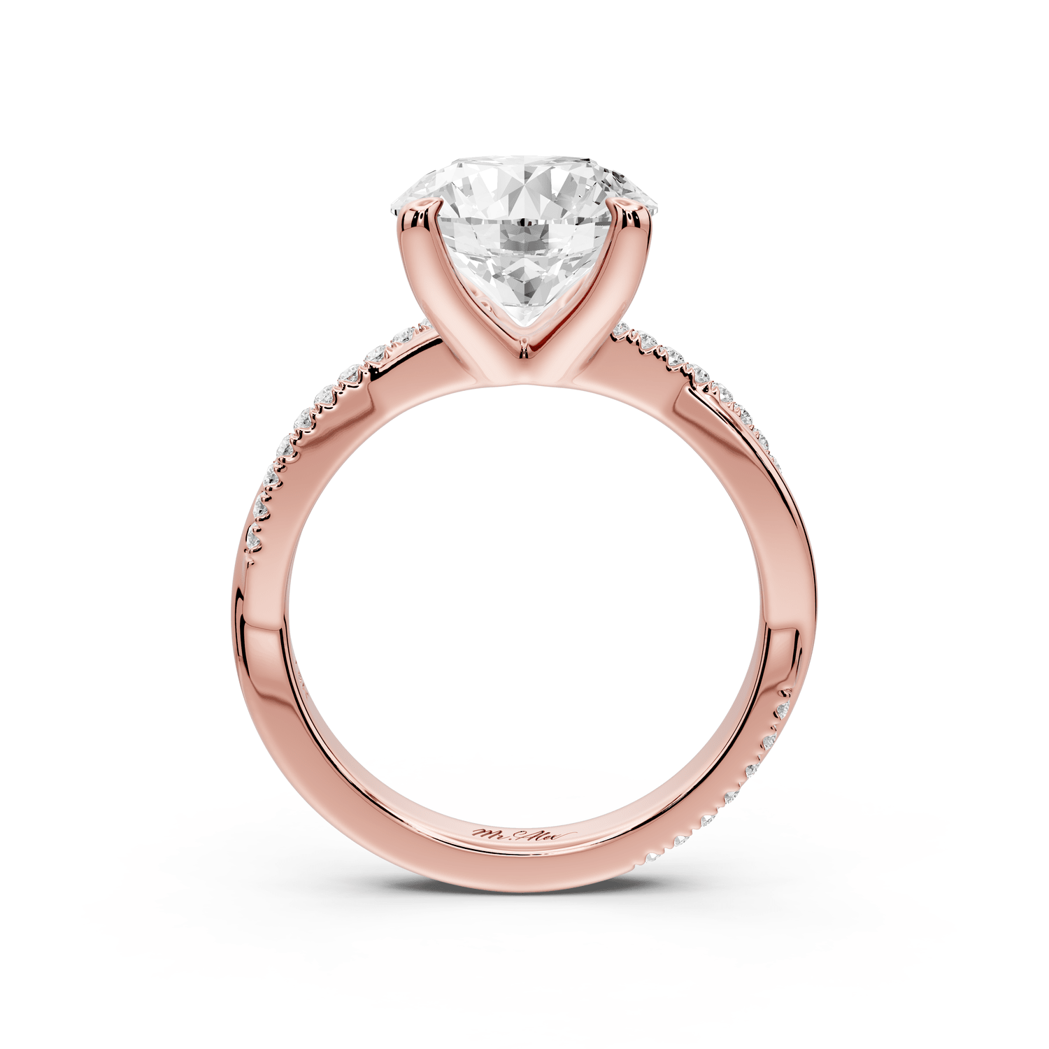 Ella - 3ct 18k rose gold Round Classic Solitaire Engagement Ring with Shared-Prong Pavé Band - Mr. Alex Jewelry