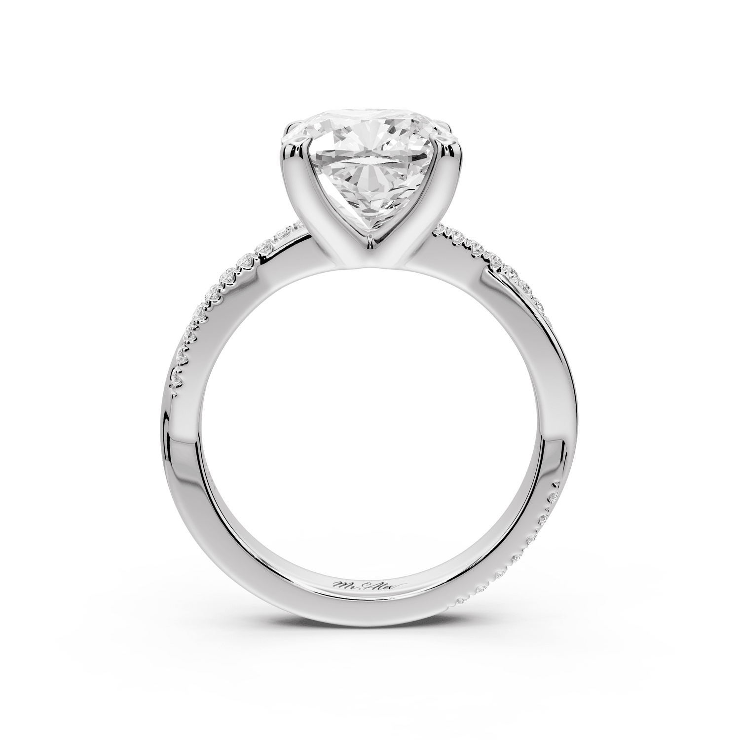 Ella - 3ct 18k white gold Cushion Classic Solitaire Engagement Ring with Shared-Prong Pavé Band - Mr. Alex Jewelry
