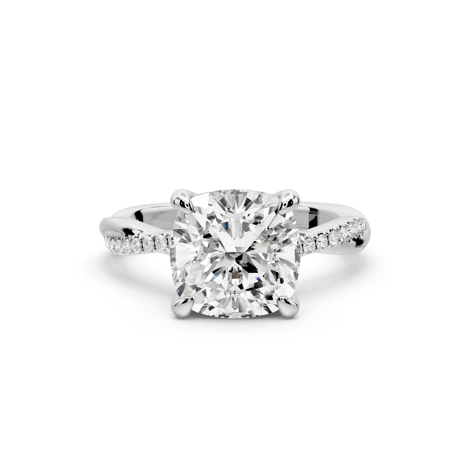 Ella - 3ct 18k white gold Cushion Classic Solitaire Engagement Ring with Shared-Prong Pavé Band - Mr. Alex Jewelry