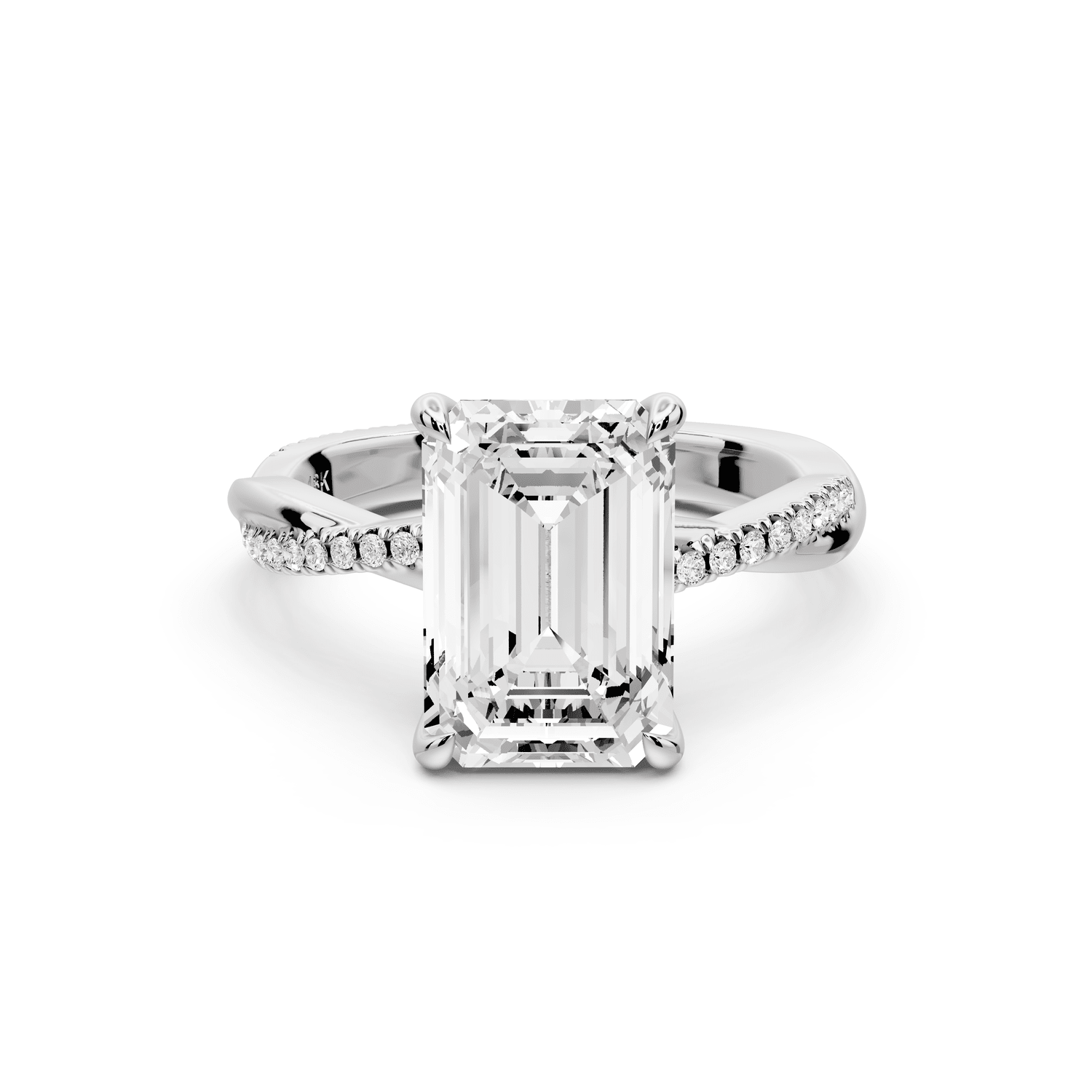 Ella - 3ct 18k white gold Emerald Classic Solitaire Engagement Ring with Shared-Prong Pavé Band - Mr. Alex Jewelry