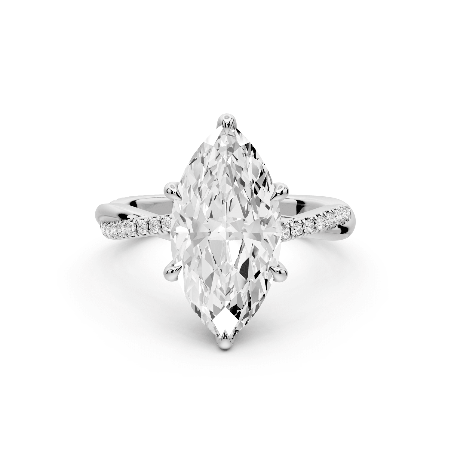 Ella - 3ct 18k white gold Marquise Classic Solitaire Engagement Ring with Shared-Prong Pavé Band - Mr. Alex Jewelry
