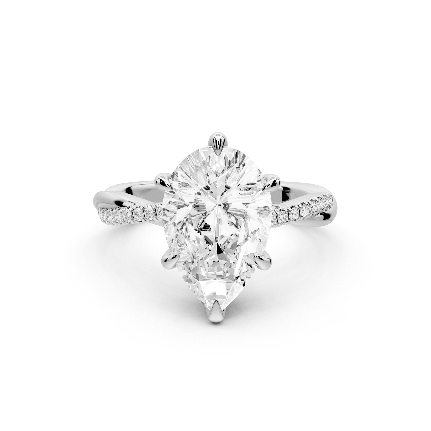 Ella - 3ct 18k white gold Pear Classic Solitaire Engagement Ring with Shared-Prong Pavé Band - Mr. Alex Jewelry