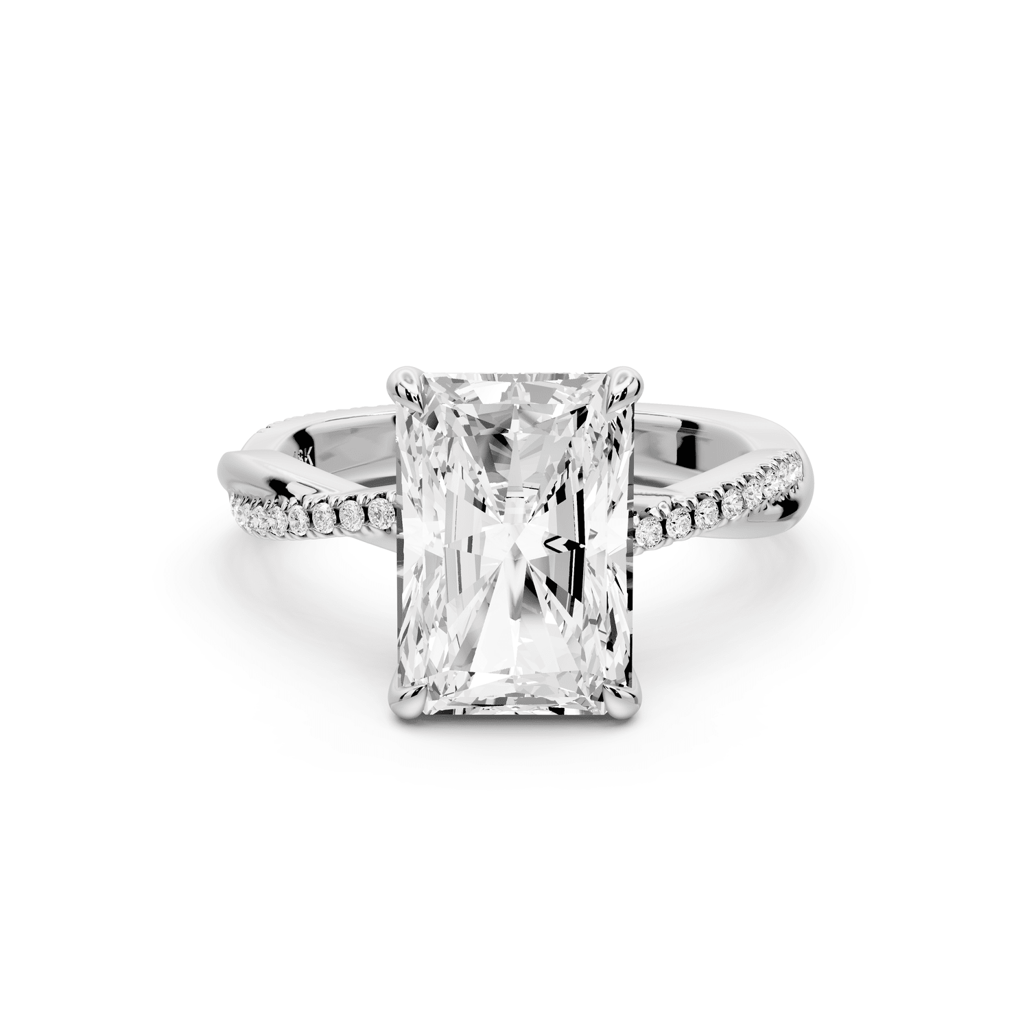 Ella - 3ct 18k white gold Radiant Classic Solitaire Engagement Ring with Shared-Prong Pavé Band - Mr. Alex Jewelry