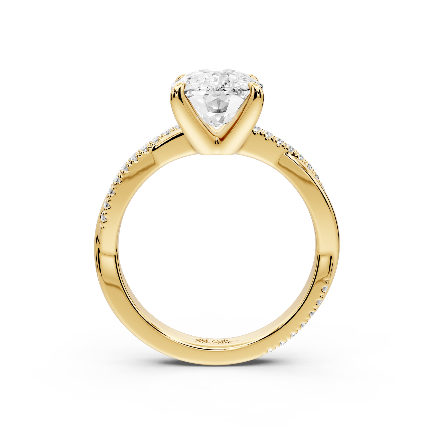 Ella - 3ct 18k yellow gold Ecushion Classic Solitaire Engagement Ring with Shared-Prong Pavé Band - Mr. Alex Jewelry