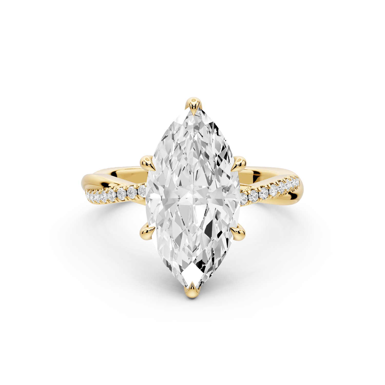 Ella - 3ct 18k yellow gold Marquise Classic Solitaire Engagement Ring with Shared-Prong Pavé Band - Mr. Alex Jewelry