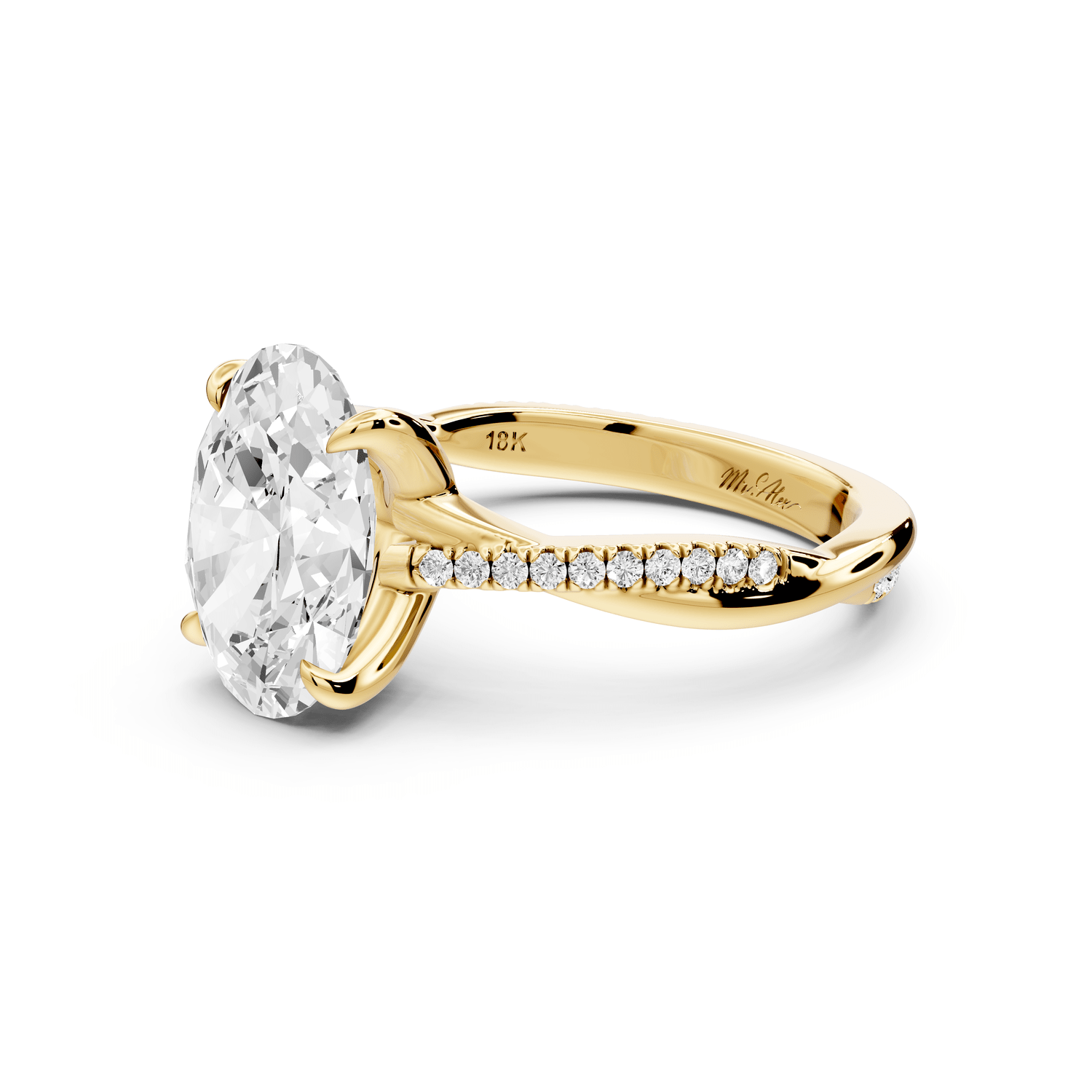 Ella - 3ct 18k yellow gold Oval Classic Solitaire Engagement Ring with Shared-Prong Pavé Band - Mr. Alex Jewelry