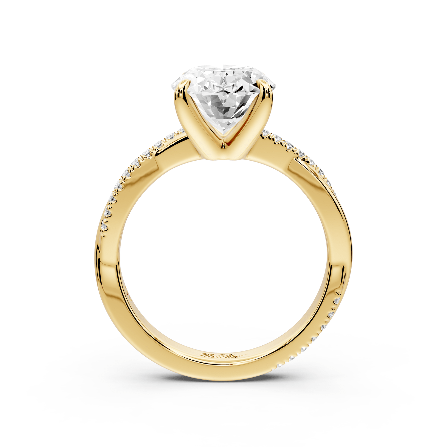 Ella - 3ct 18k yellow gold Oval Classic Solitaire Engagement Ring with Shared-Prong Pavé Band - Mr. Alex Jewelry