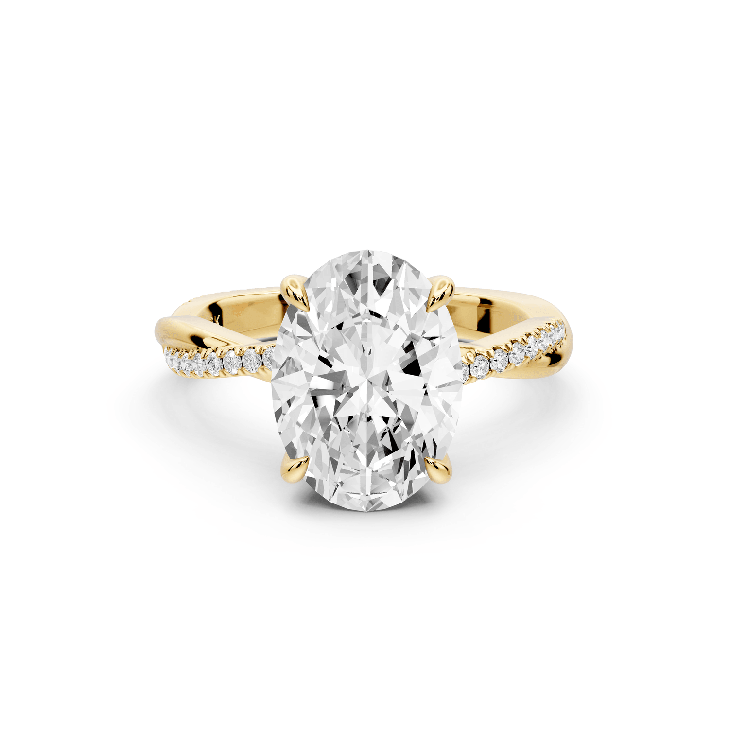 Ella - 3ct 18k yellow gold Oval Classic Solitaire Engagement Ring with Shared-Prong Pavé Band - Mr. Alex Jewelry