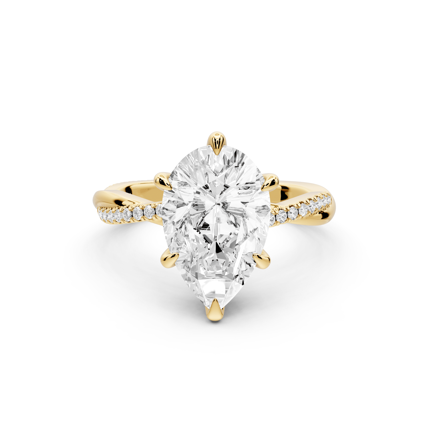 Ella - 3ct 18k yellow gold Pear Classic Solitaire Engagement Ring with Shared-Prong Pavé Band - Mr. Alex Jewelry