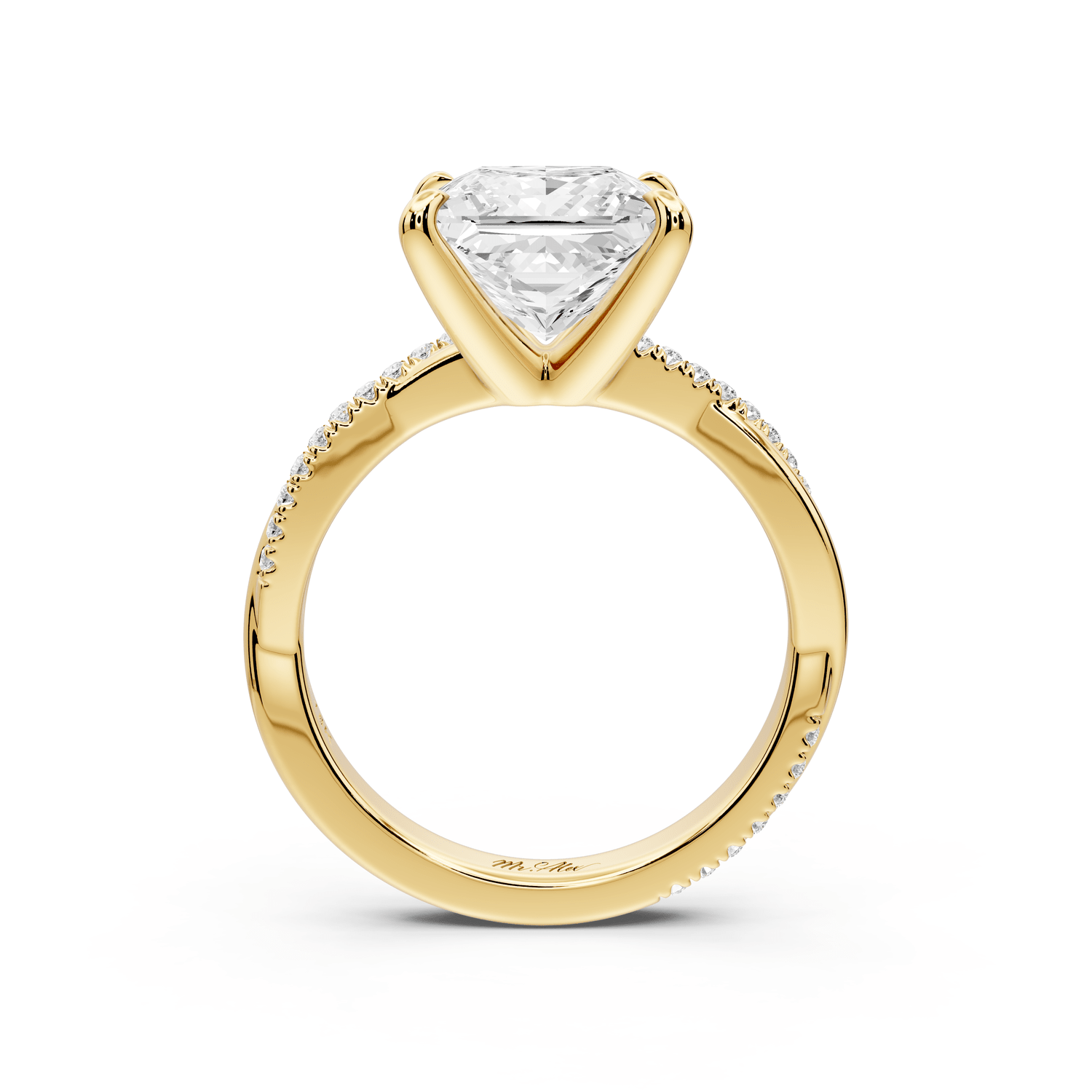 Ella - 3ct 18k yellow gold Princess Classic Solitaire Engagement Ring with Shared-Prong Pavé Band - Mr. Alex Jewelry